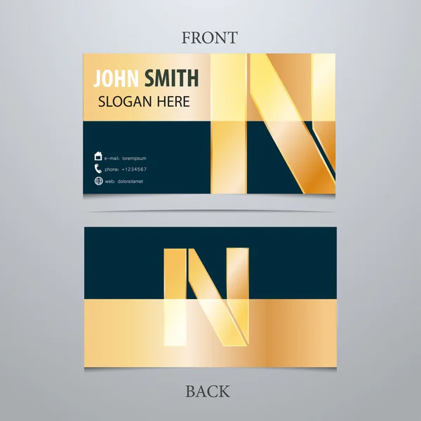 Vector gold metallic business card template, letter N. Trendy business elements. — Stock Vector