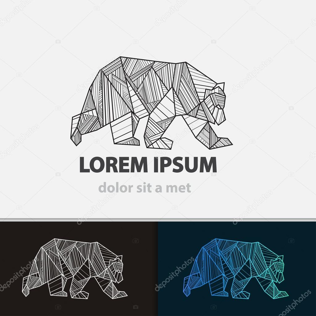 Creative stylized icon bear. Vector idea ferocious beast. Triangle shape with lines.