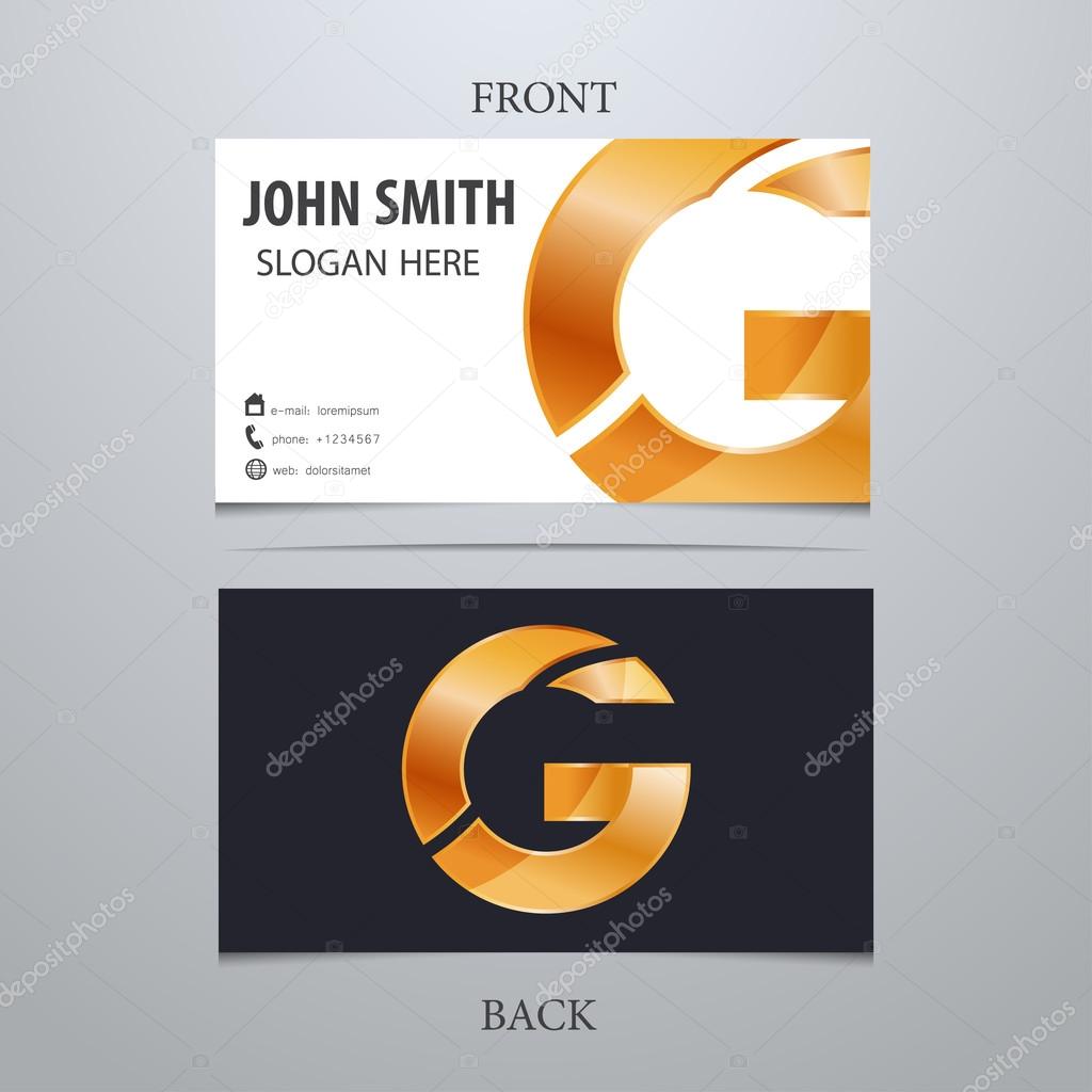 Vector gold metallic business card template, letter G. Trendy business elements.
