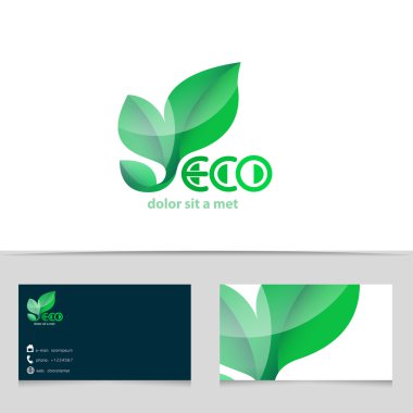 Eko logo tasarlamak. Kartvizit şablonuyla yeşil ekolojik logo. Vektör yaratıcı simgesi.