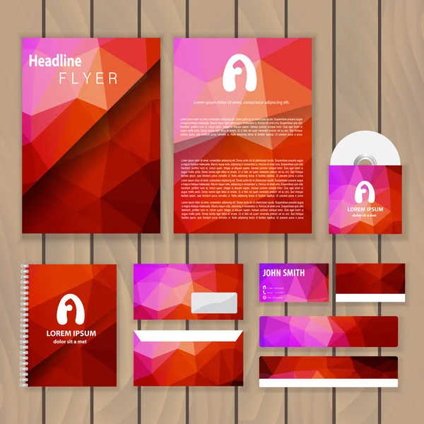 Identidad corporativa poligonal roja. Concepto de negocio de moda con plantilla de diseño de logotipo, letra a. Ilustración vectorial . — Vector de stock