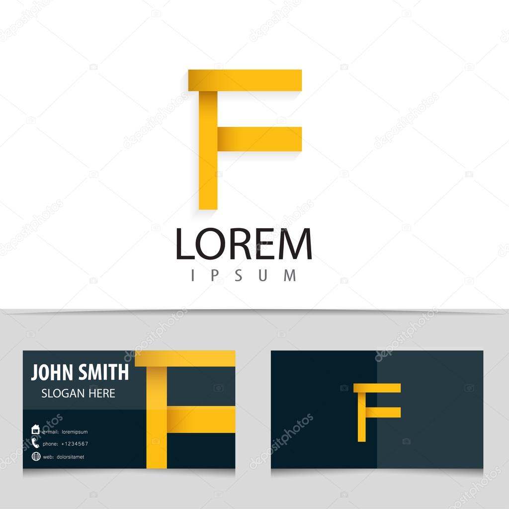 Vector logo design, letter F, business card template.