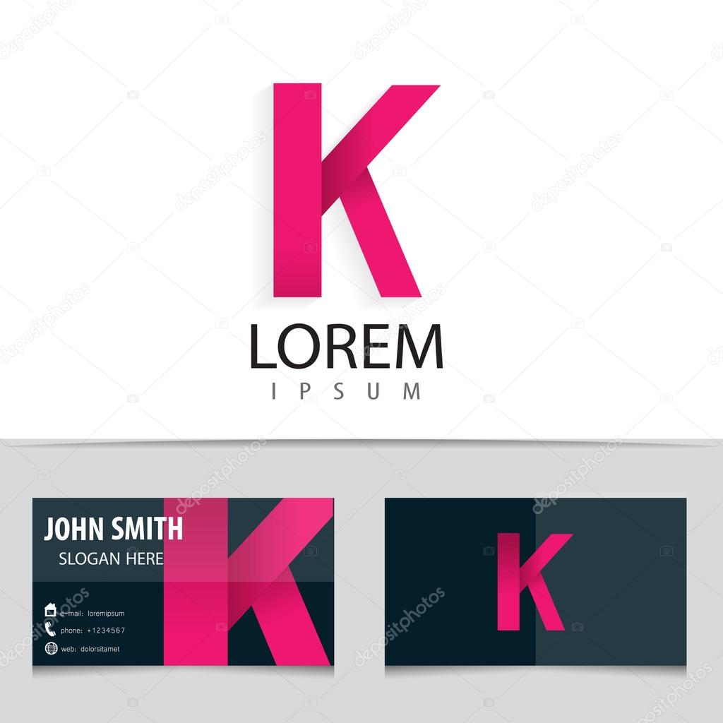 Vector logo design, letter K, business card template.
