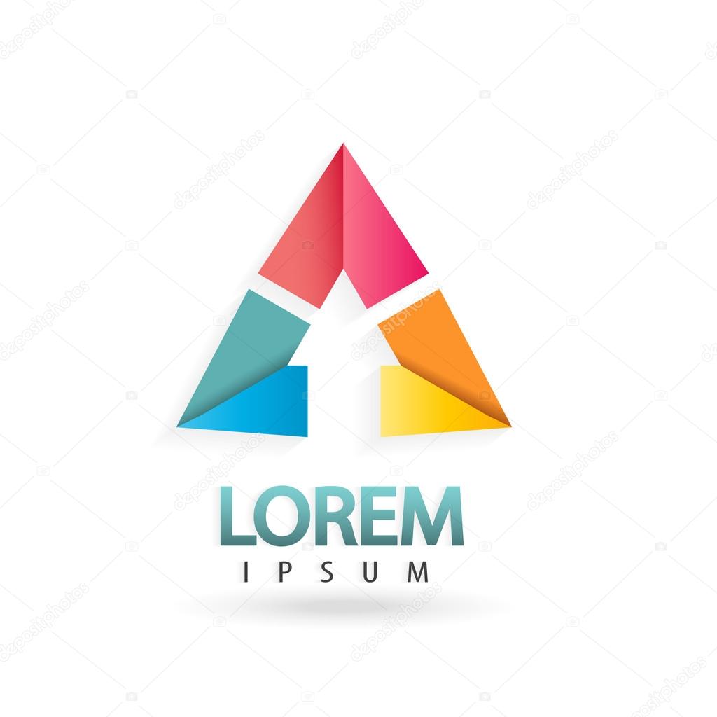Colorful triangle logo design. Trendy business concept. Logotype for your company. Vector icon with arrow.
