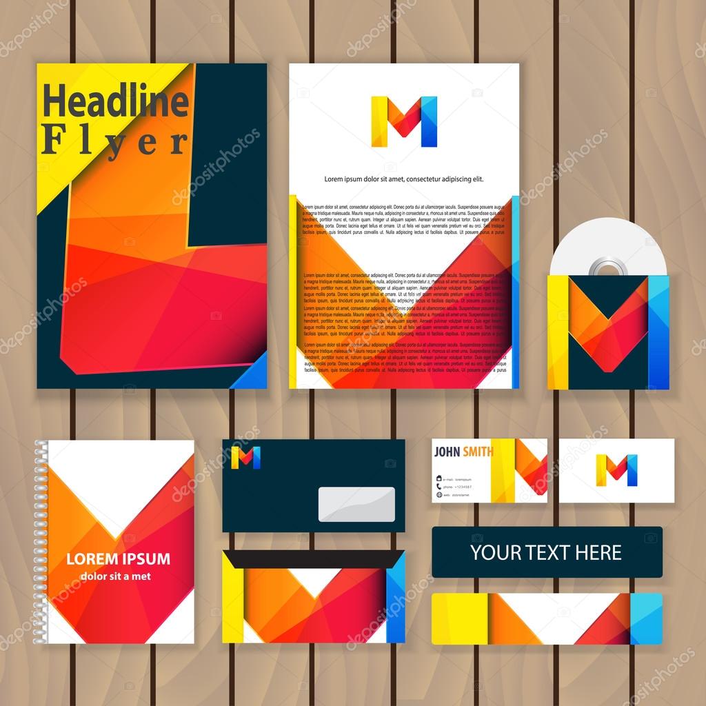 Creative colorful corporate identity. Trendy business concept with logo design template, letter m. Vector illustration.