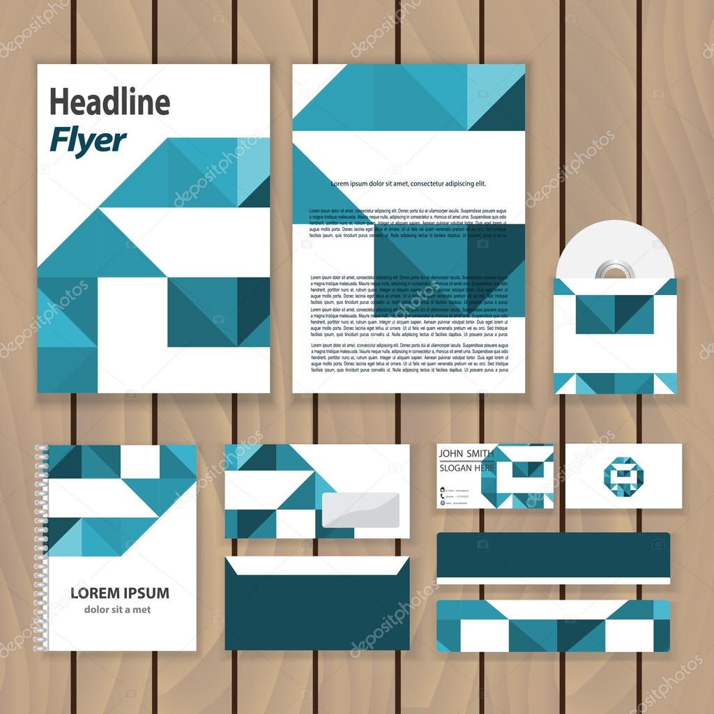 Creative blue geometric corporate identity. Trendy business concept with logo design template. Vector illustration.