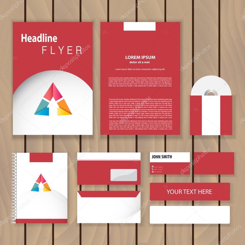 Creative red corporate identity. Trendy business concept with triangle logo design template. Vector illustration.