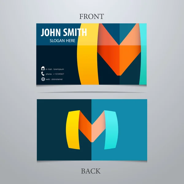 Vector creative business card template, letter M. Trendy business elements. — Stock Vector