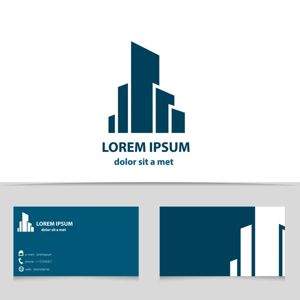 Construção de edifícios, design de logotipo para sua empresa. Logotipo criativo com modelo de cartão de visita . — Vetor de Stock