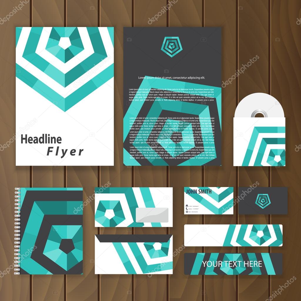 Creative corporate identity with hexagon shape. Geometric stationery template. Trendy business concept with logo design. Vector illustration.