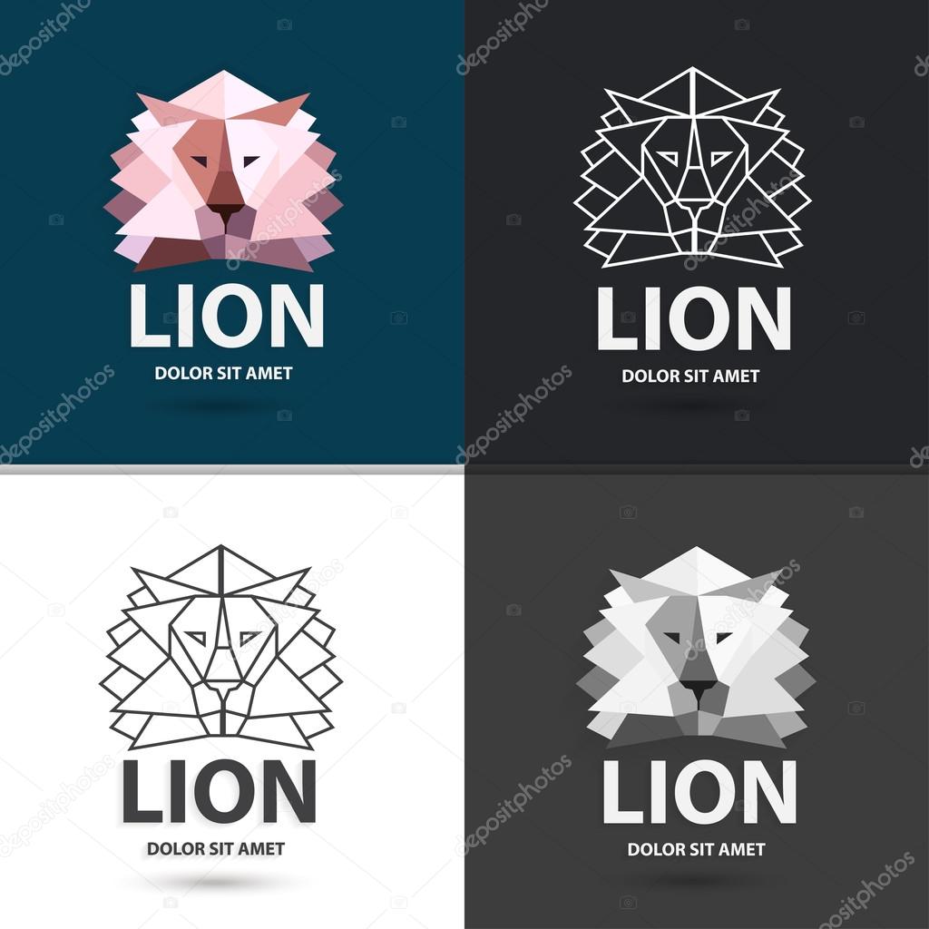 Lion logo design template. Artistic polygonal wild animals, logotype set. Trendy business concept. Creative vector illustration.