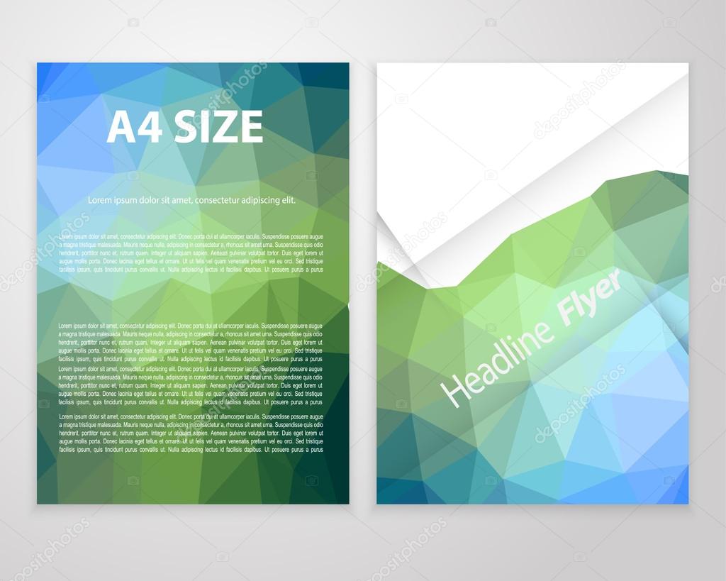 Eco abstract triangle brochure flyer design template in A4 size. Trendy business concept. Vector illustration.