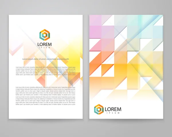 Colorful abstract triangle brochure flyer in A4 size. Trendy business concept with hexagon logo design. Creative vector illustration. — Stock Vector