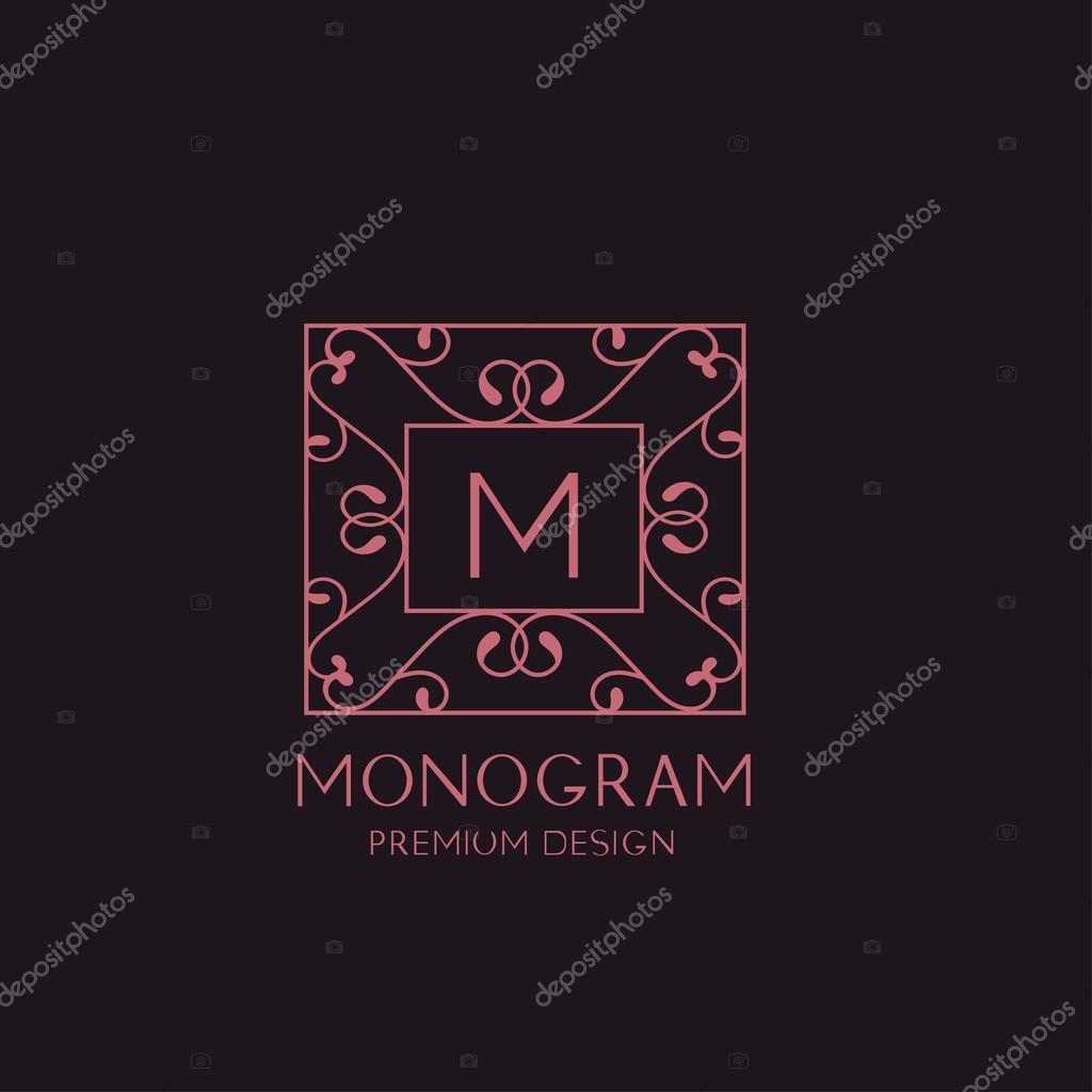 Artistic elegant floral monogram. Graceful line art logo design, letter M. Trendy business concept. Vector illustration.
