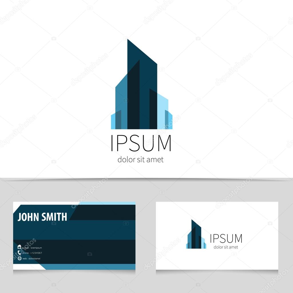 Creative building logo design with business card template. Trendy city concept logotype for your company. Vector illustration.
