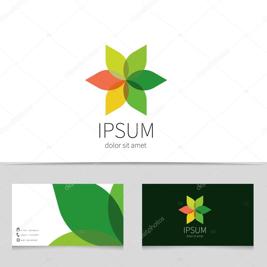 Creative flower logo design with business card template. Trendy eco concept logotype for your company. Vector illustration.