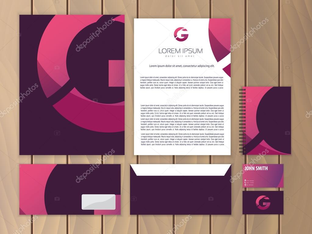 Creative corporate identity with logo design, letter G. Trendy stationery business concept. Vector illustration.