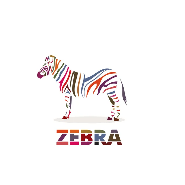 Zebra met gekleurde strepen. Artistieke gestileerde silhouet. Wilde dieren concept pictogram. Vectorillustratie. — Stockvector