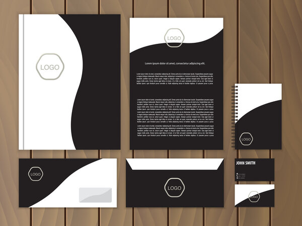 Classic black corporate identity. Stationery design template. Vector documentation for business. 