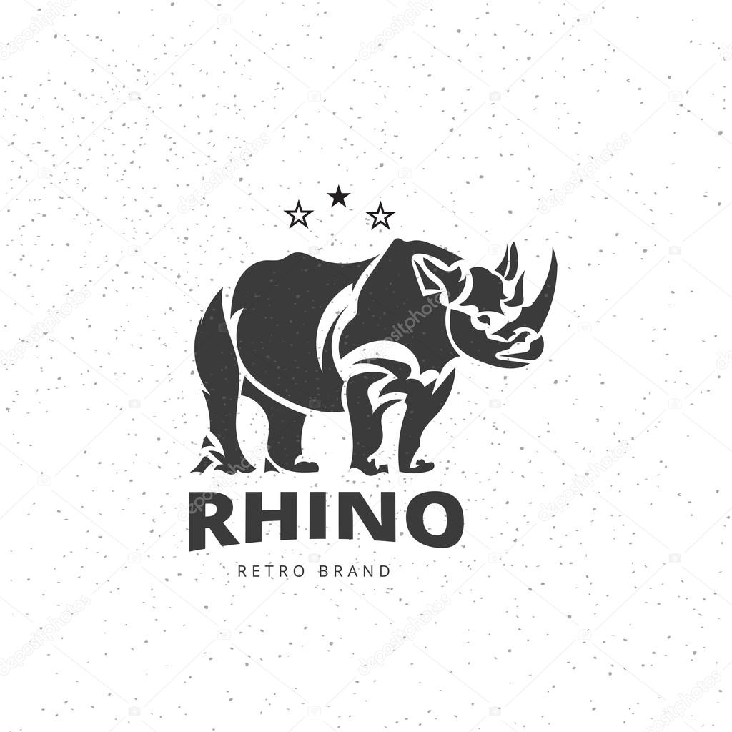Vector Stylized Rhino in Vintage Style for Logotype, Label, Badge, T-shirts and other Design. Artistic Silhouette wild animal.