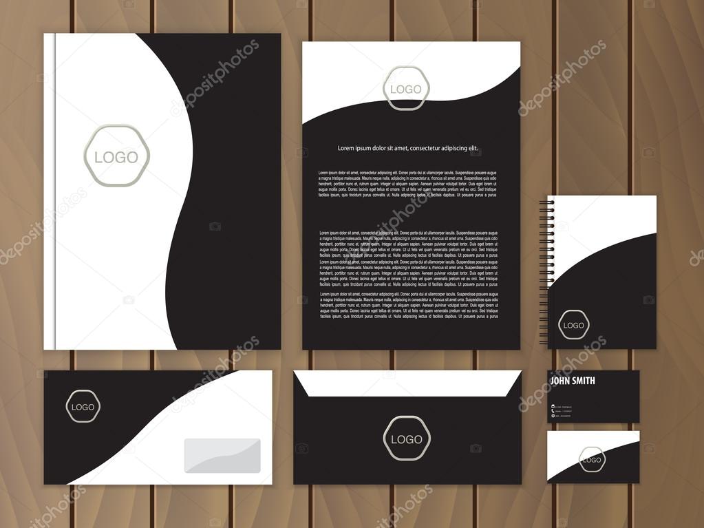 Classic black corporate identity. Stationery design template. Vector documentation for business. 