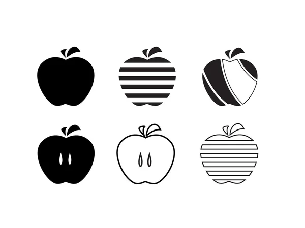 Apple icons set. Stylized fruit design elements. Black silhouette of a healthy meal. Vector illustration. — Stock Vector