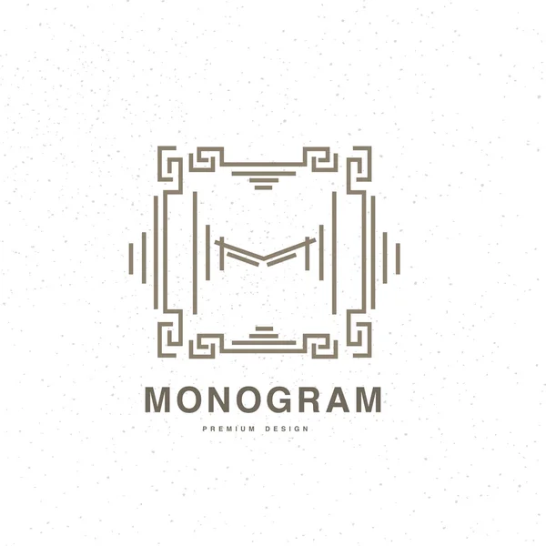 Geometrické monogram lineární styl logo design, dopis M. vektorové umělecké koncepce. — Stockový vektor