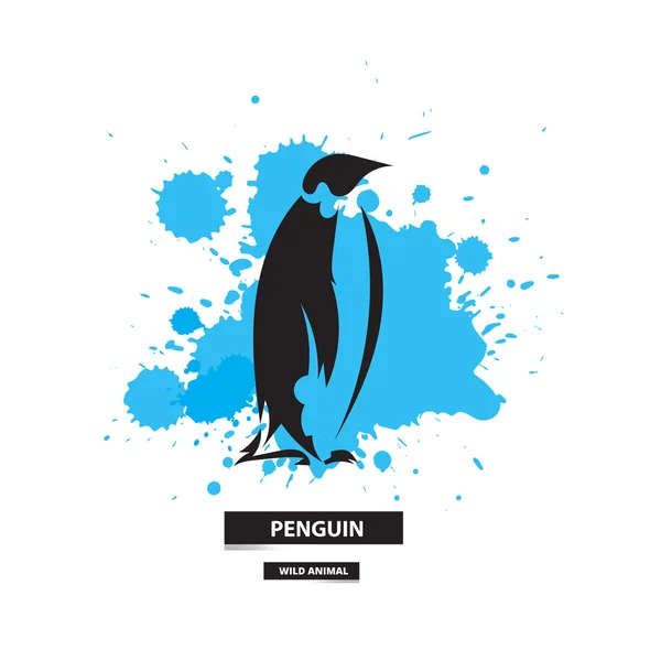 Künstlerisches Pinguin-Symbol auf dem Hintergrund bunter Kleckse. stilisierte grafische Illustration. Vektor Wildtier. — Stockvektor