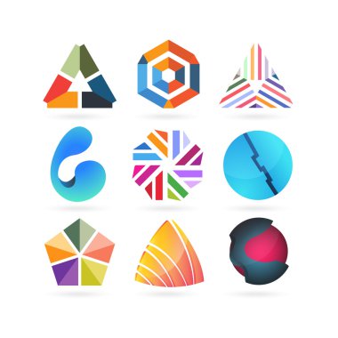 Vektör logo tasarım öğeleri. Dokuz soyut Logotype kümesi.