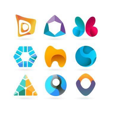 Vektör logo tasarım öğeleri. Dokuz soyut Logotype kümesi.