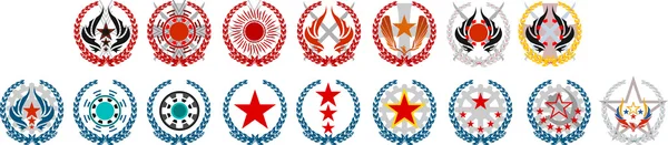 Diferentes elementos de los emblemas (estrella, águila, halcón, fénix, círculo, alas, sol, espada ) — Archivo Imágenes Vectoriales