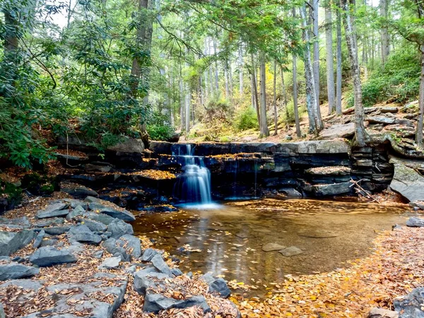 Swallow Falls Eyalet Parkı sonbaharda Maryland dağlarında dere ve şelalelerin aktığı, doğada şelalelerin çağladığı, yaprakların döküldüğü ve ağaçların döküldüğü mükemmel bir sonbahar manzarası yaratmak için..