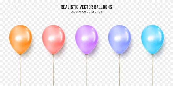 Realistisch oranje, rose, violet, marine en blauwe ballon vector illustratie op transparante achtergrond. Decoratie element ontwerp voor verjaardag, bruiloft, feesten, vieren feestelijk. — Stockvector