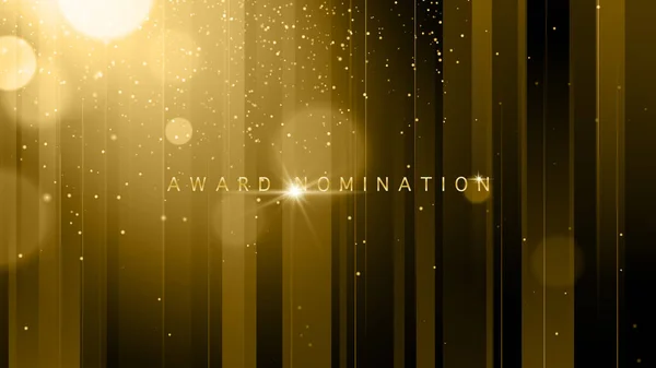 Pris nominering ceremoni lyx bakgrund med gyllene glitter gnistrar, linjer och bokeh. Vektor presentation glänsande affisch. Stockvektor