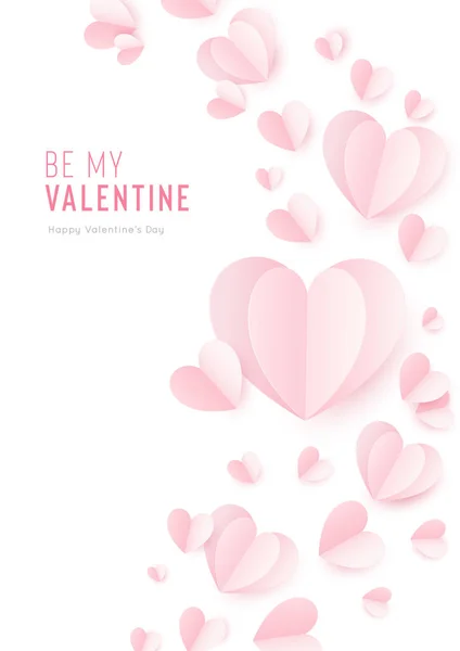 Biglietto di Giorno di S. Valentino felice con cuori di carta 3d. Modello di design per vacanze vettoriali. Banner o biglietto di auguri di San Valentino — Vettoriale Stock