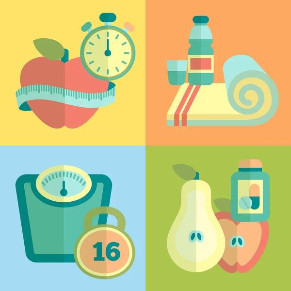 Set of fitness flat icons — Stock Vector