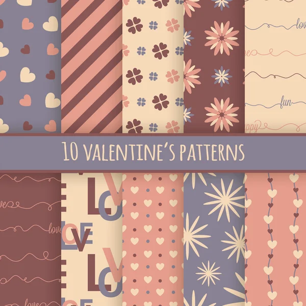 Set of 10 valentines cute patterns — Stock Vector