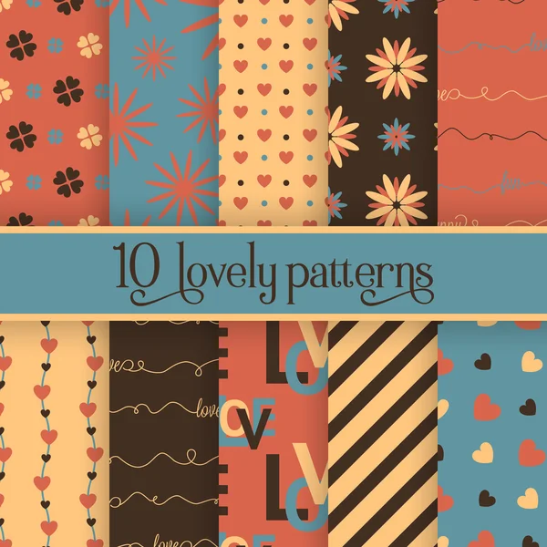 Set of 10 valentines cute patterns — Stock Vector