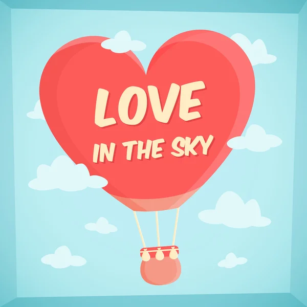 Valentines plakát s horkovzdušným balónem v nebi — Stockový vektor