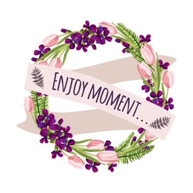 Çizilmiş vintage çiçek çelenk