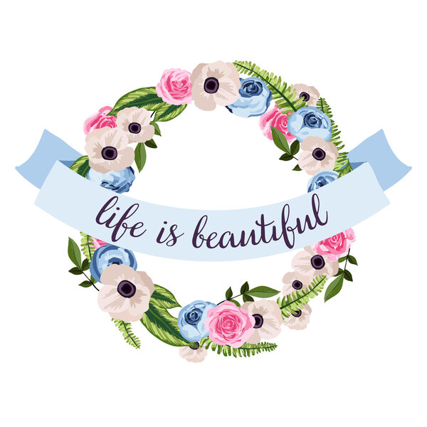 Hand-drawn vintage flower wreath