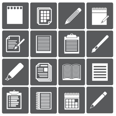 Set of paper documents and pencils icons