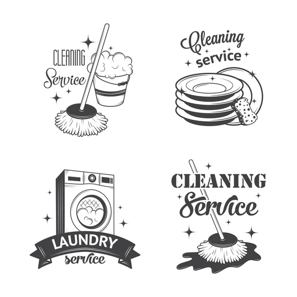 Conjunto de logotipos, etiquetas y distintivos vintage servicios de limpieza — Vector de stock