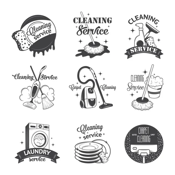 Conjunto de logotipos, etiquetas y distintivos vintage servicios de limpieza — Vector de stock