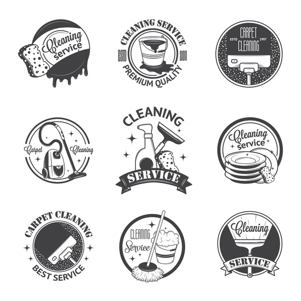 Conjunto de logotipos, etiquetas y distintivos vintage servicios de limpieza — Vector de stock