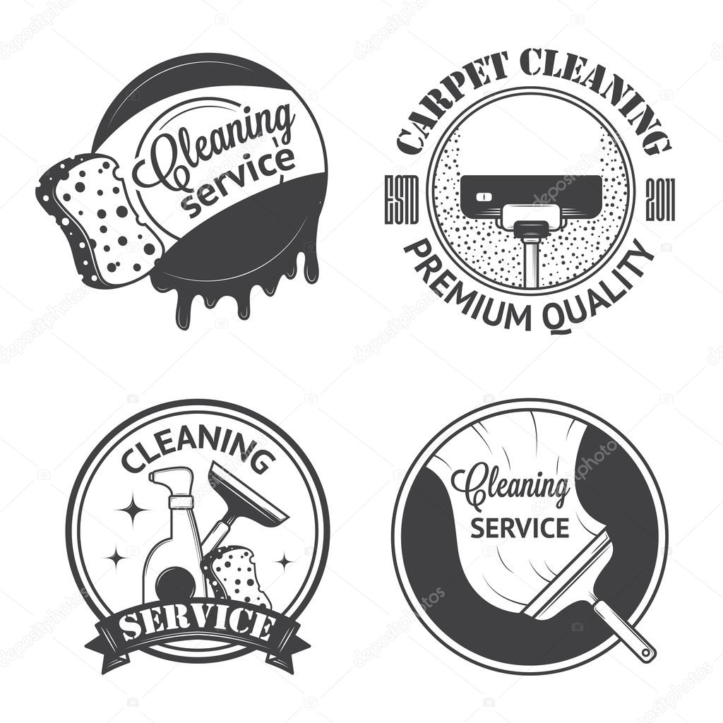 Set of vintage logos, labels and badges cleaning services