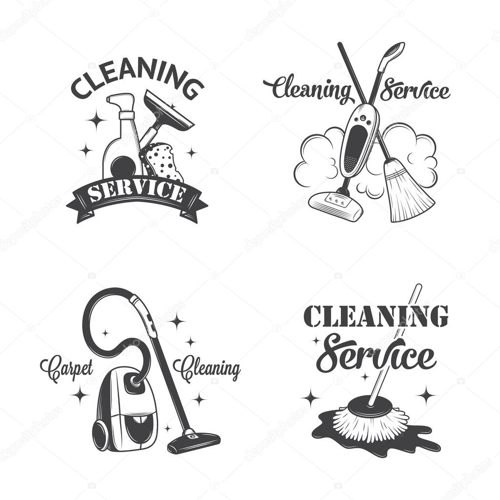 Set of vintage logos, labels and badges cleaning services