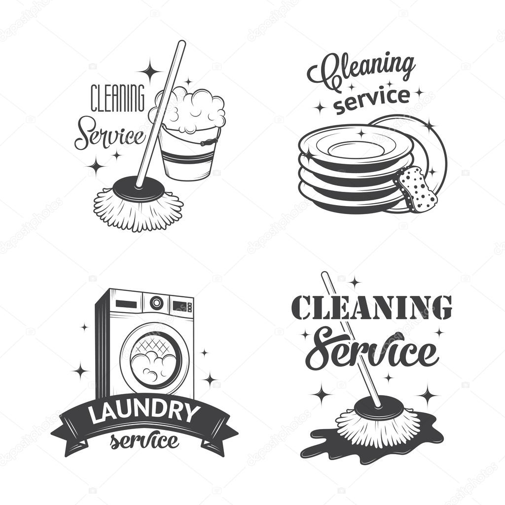 Set of vintage logos, labels and badges cleaning services — Stock ...