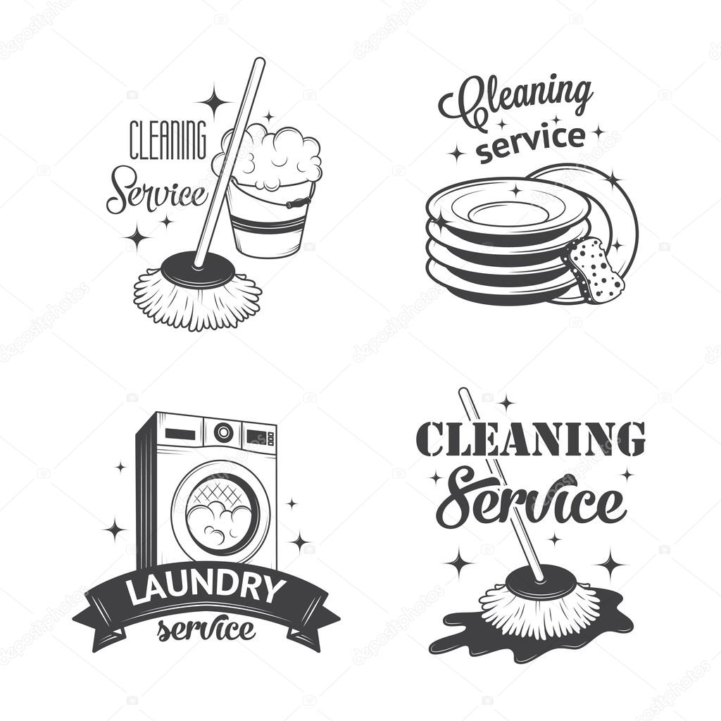 Set of vintage logos, labels and badges cleaning services