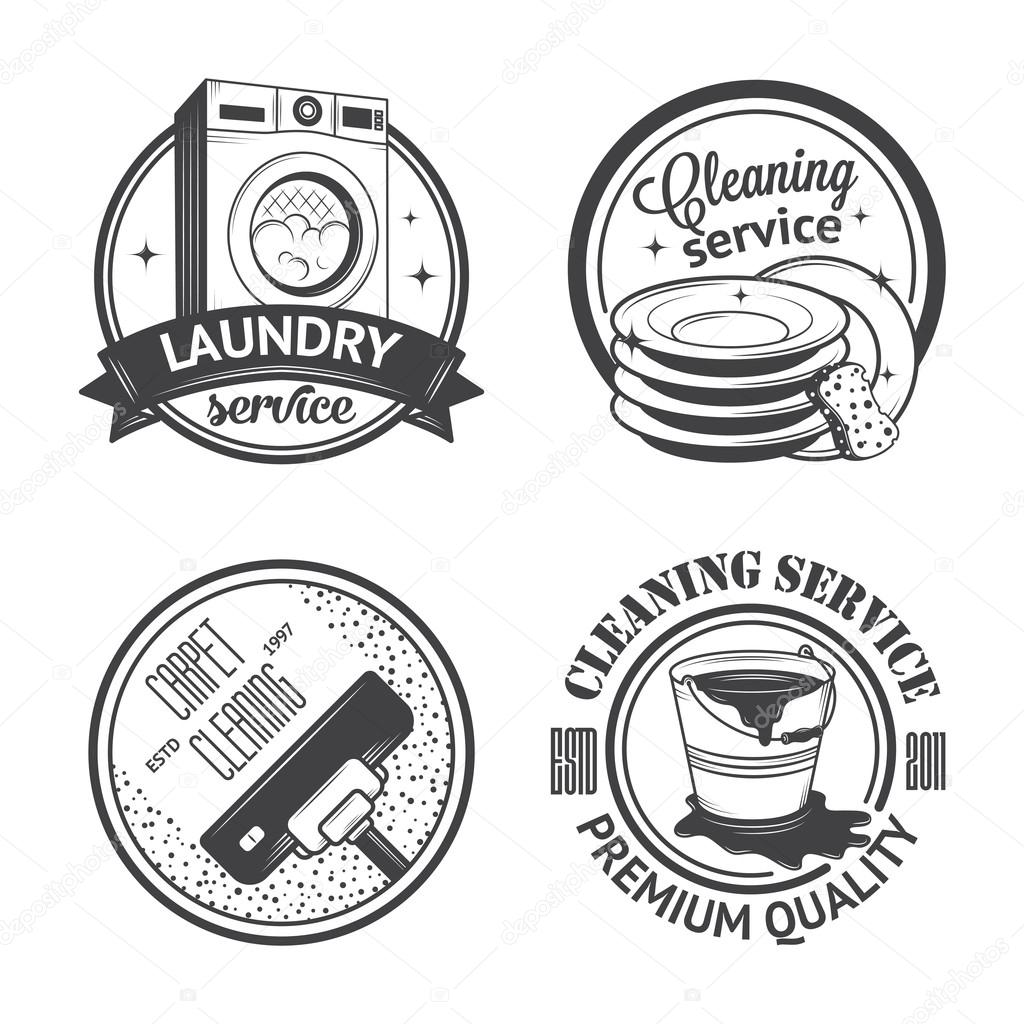 Set of vintage logos, labels and badges cleaning services. Isolated on white background